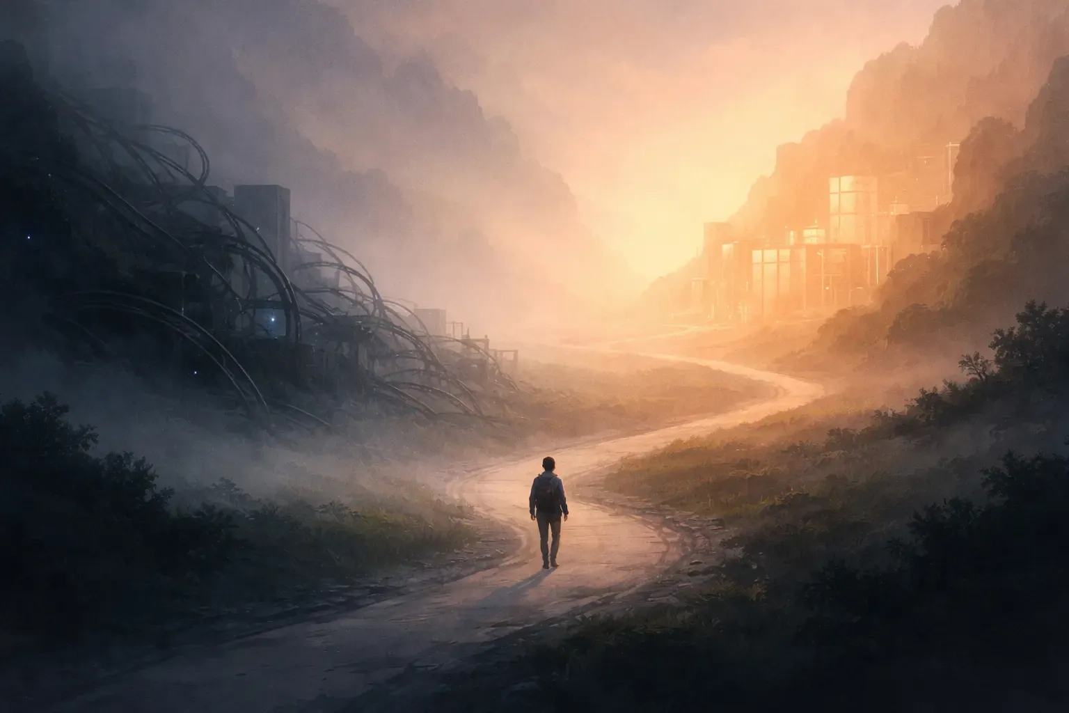 Abstract representation of a complex editor system evolving from a tangled component into a structured architecture