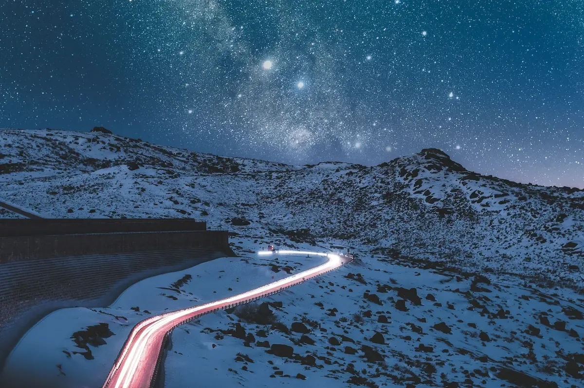 Path at night with a starry sky